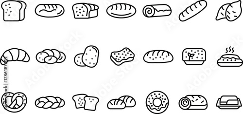 "Bread and Bakery Icon Set - Thin Line Outline Collection"