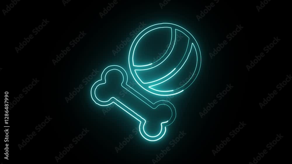 glowing neon dog toys icon isolated on black background hd video motion graphic animation