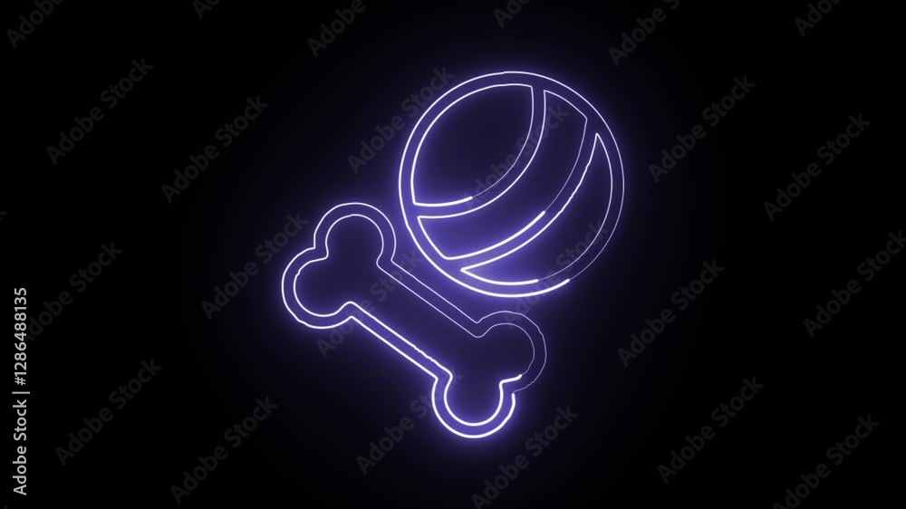 glowing neon dog toys icon isolated on black background hd video motion graphic animation
