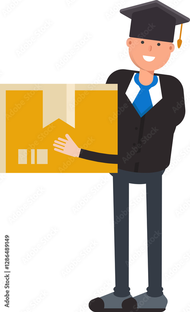 Obraz premium Graduated Student Character Holding Box 