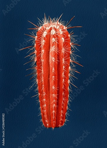 Obraz na płótnie Illustration of red cactus on a blue background minimalist style close up with copy space simple background low detail A gouache painting with simple lines w salonie
