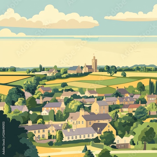 Obraz na płótnie Lincolnshire not too complex modern 4k epic composition flat vector art illustration poster art long shot w salonie
