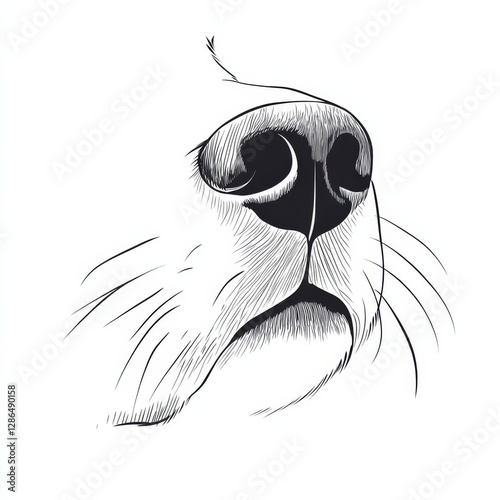 Obraz na płótnie Lineal illustration of a close up of the nose of a dog Just appear the nose in the scene Gestuality Simplicity White background Minimalism Soft Simple and friendly w salonie