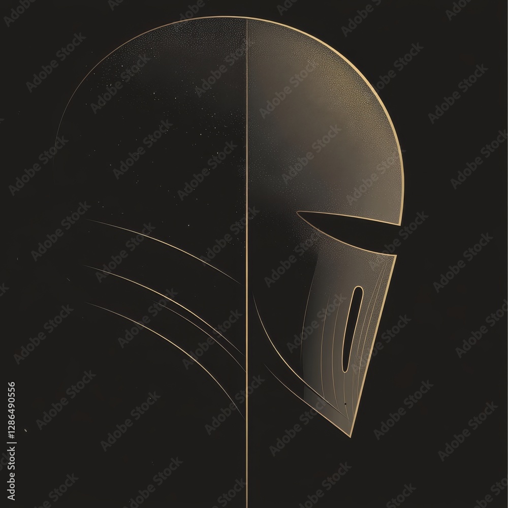 Medieval helmet poster design minimal abstract shapes negative space dark background