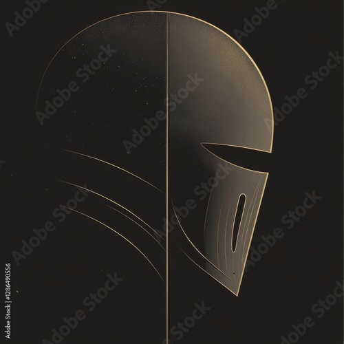Obraz na płótnie Medieval helmet poster design minimal abstract shapes negative space dark background w salonie