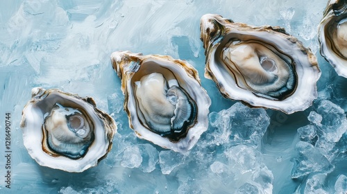 Obraz na płótnie Oil painting style visible paint and brush strokes oysters opened filling the screen minimalistic background light blue background w salonie