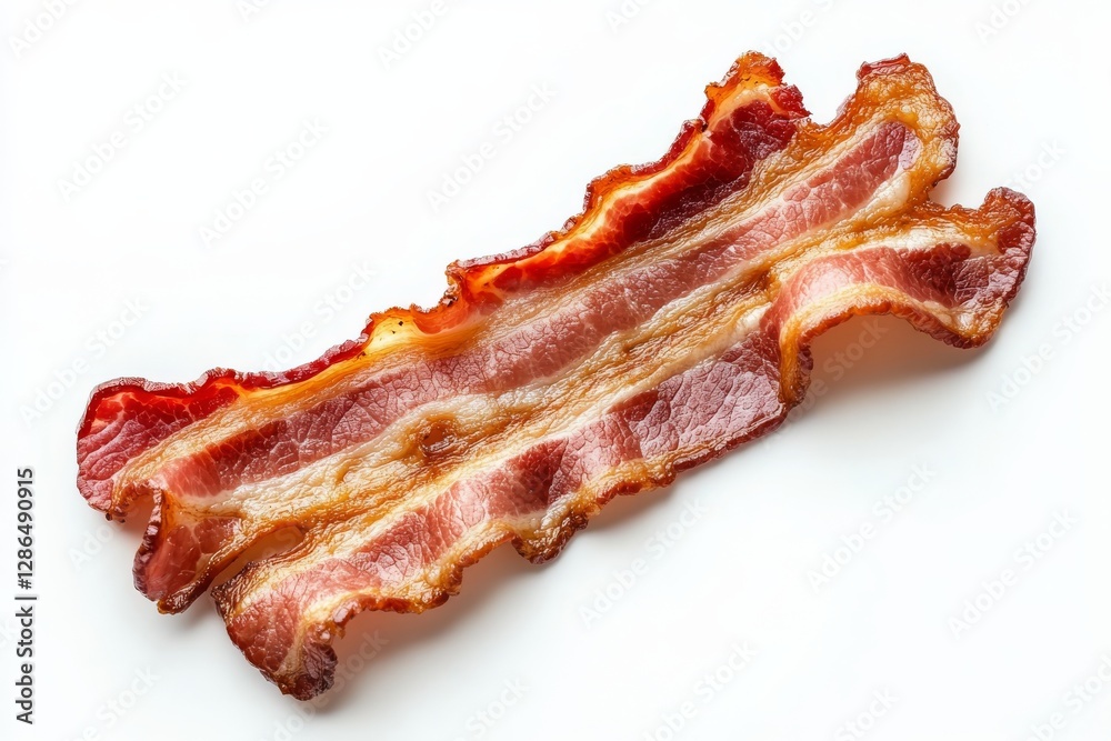 One single crispy bacon slice close up isolated on white background top view