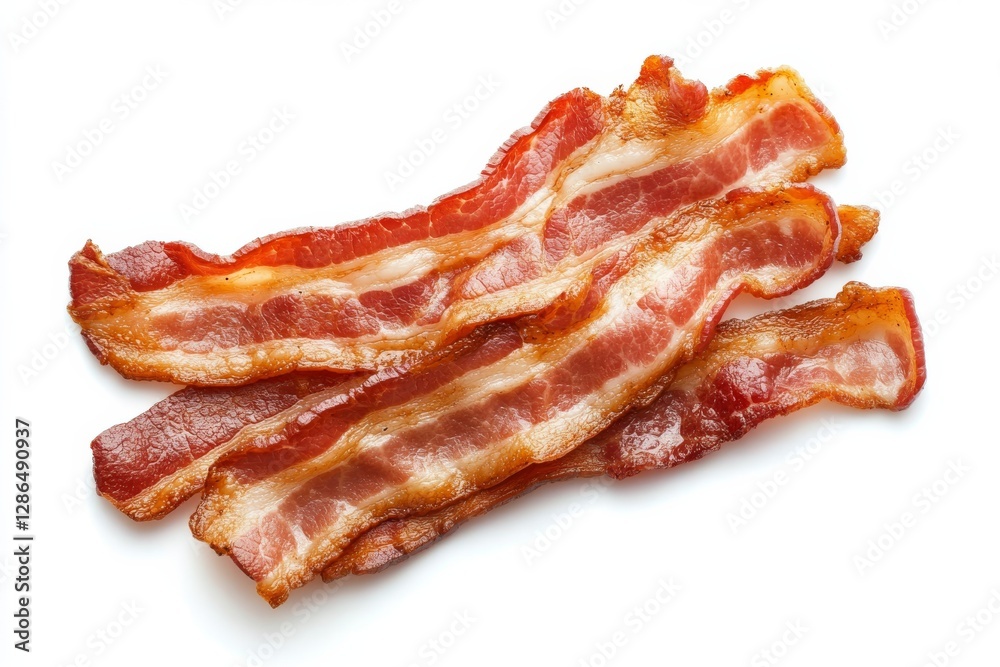 One single crispy bacon slice close up isolated on white background top view