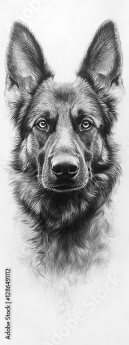 Obraz na płótnie Pencil sketch of a german shepherd dog looking straight at the camera on a white background w salonie
