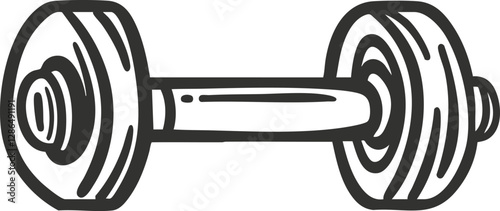 Black and white illustration of a dumbbell for fitness and exercise.
