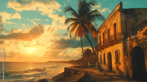 Obraz na płótnie Random summer backgrounds cuba beach palms w salonie