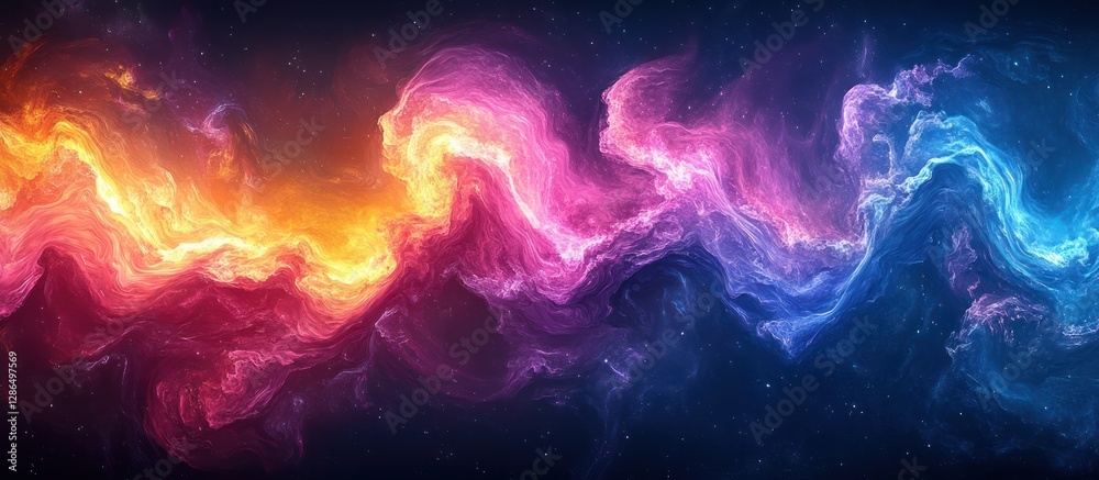 Fototapeta premium Abstract cosmic nebula with vibrant colors swirling and flowing.