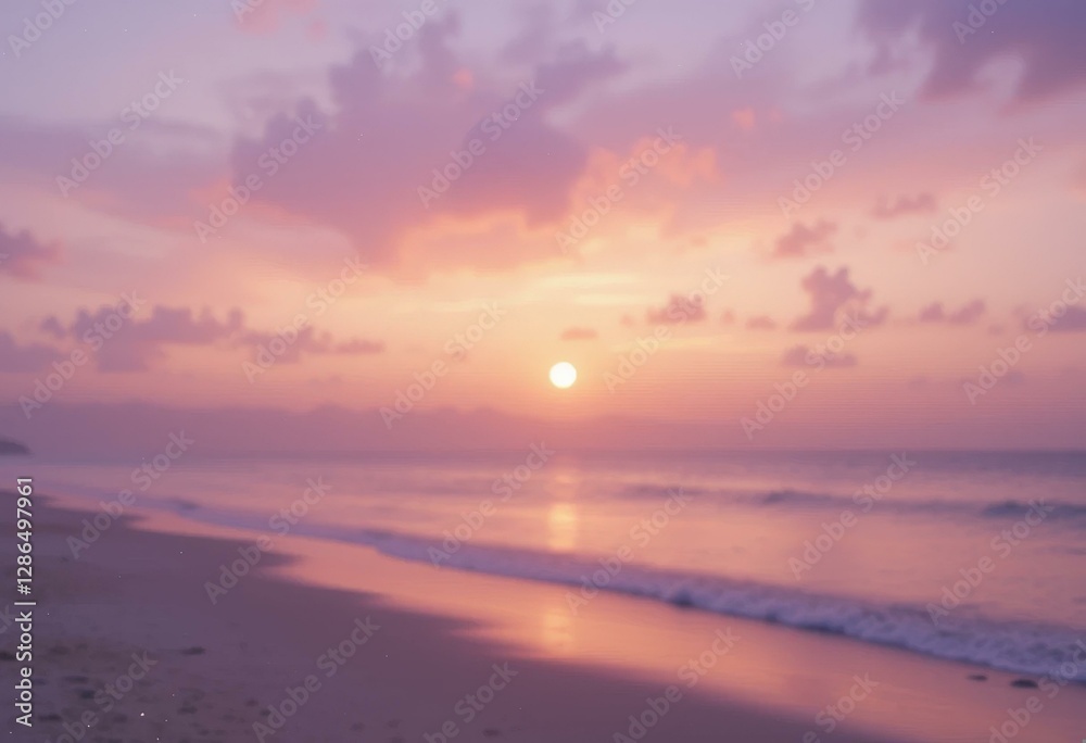 Obraz premium Serene Tropical Sunset Ocean Soft Focus - Dreamy Pink Purple Sky Travel Vacation Marketing