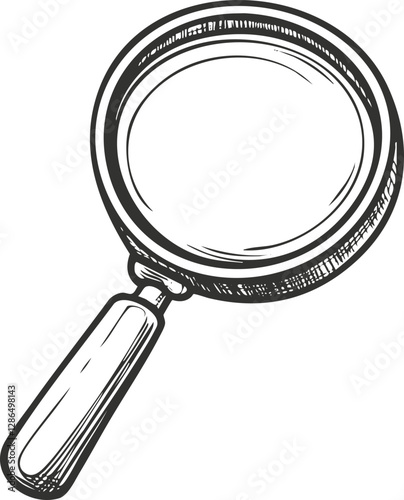 Vintage style magnifying glass illustration on white background.