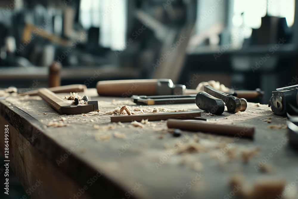Woodworking Tools on Workbench Woodworking Tools on Workbench