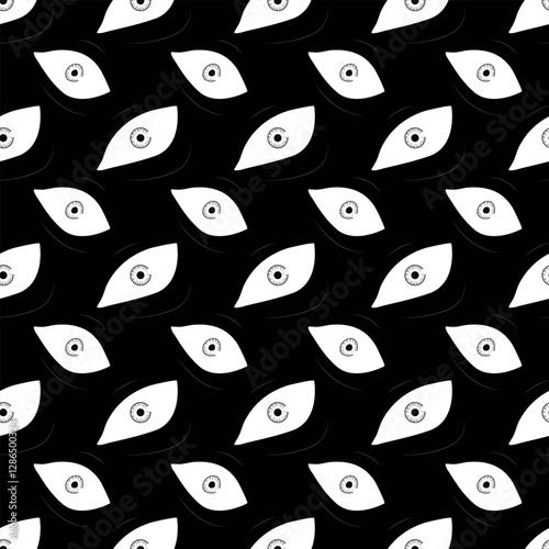 Black and white eyes seamless pattern. Eyes wall horror pattern 