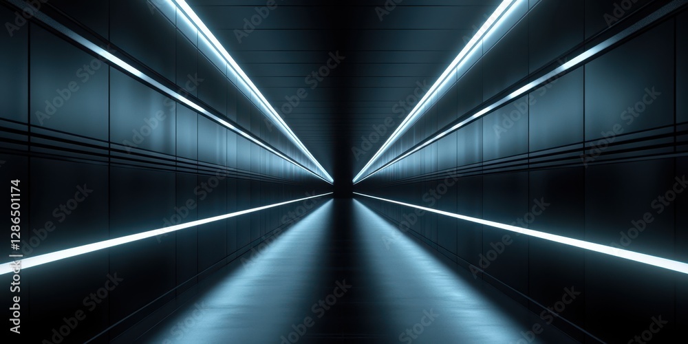 Naklejka premium Aerial perspective of an elongated tunnel illuminated with bright lights, showcasing a captivating depth and structural design.