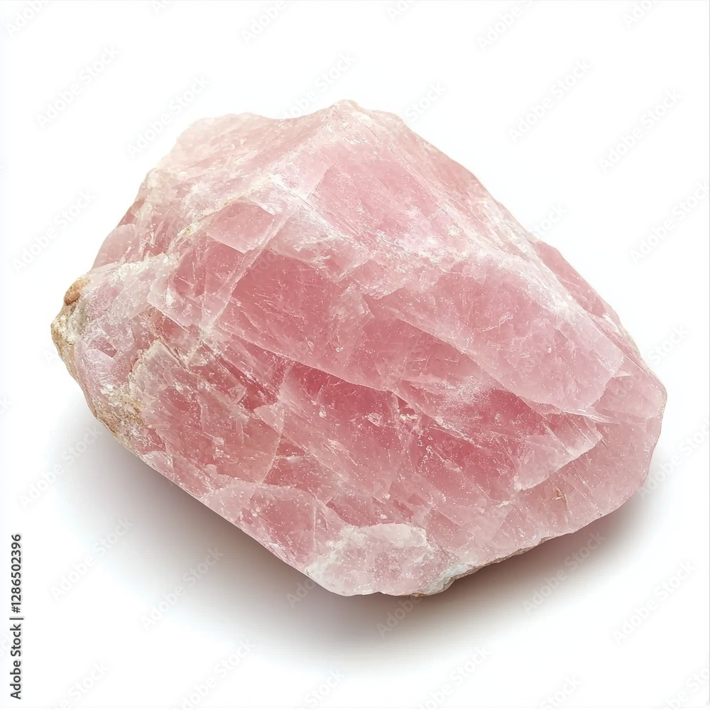Soft pink polished rose quartz gemstone isolated on white