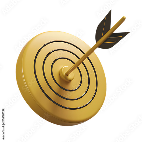 yellow target with arrow 3d render icon isolated on transparent background cutout target arrow  dart success business  accuracy goal center  dartboard aiming