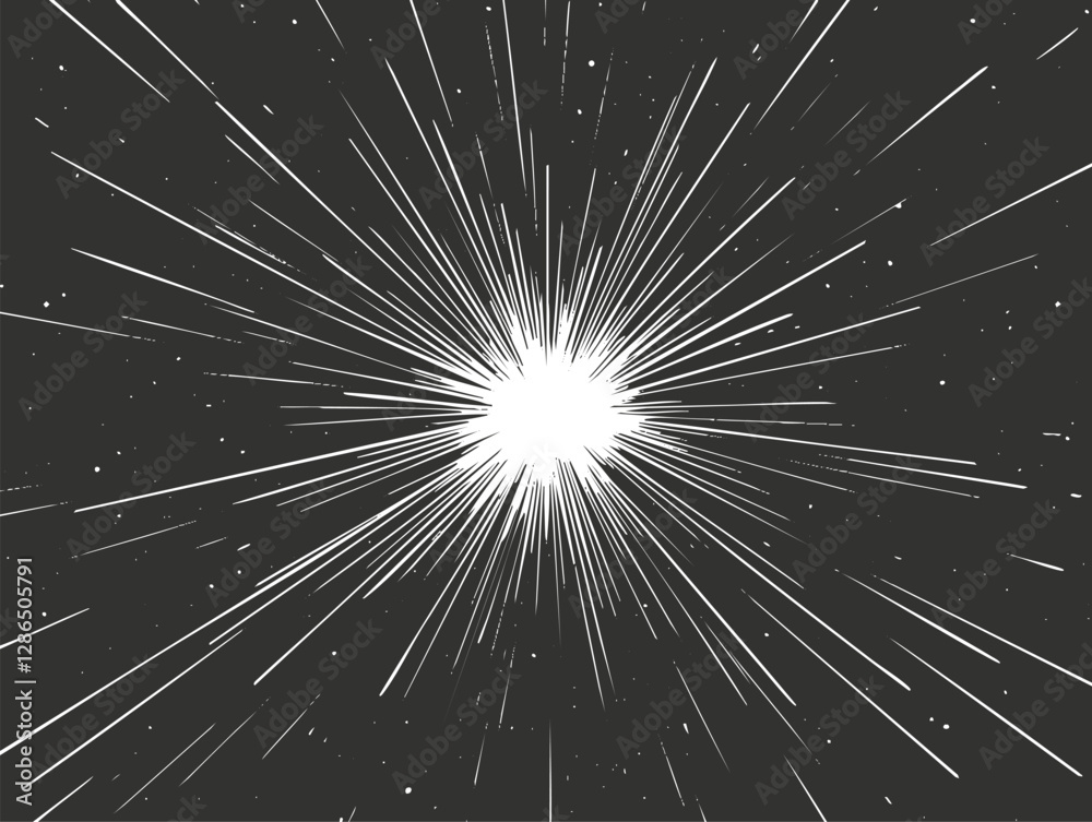 Abstract starburst explosion illustration with dynamic light rays.