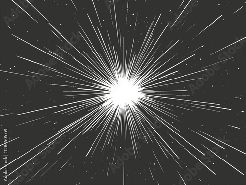 Abstract starburst explosion illustration with dynamic light rays.