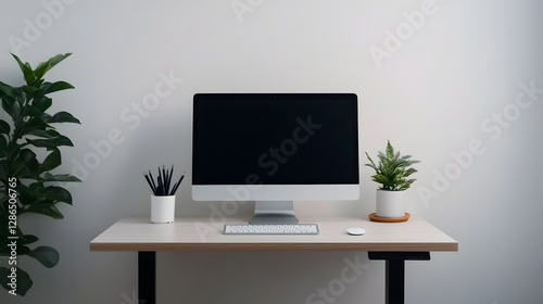 Wallpaper Mural Minimalist Home Office Setup with Natural Light and Plants for Remote Productivity Torontodigital.ca