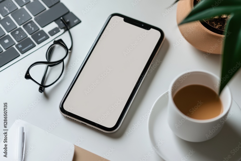 A desk features a steaming cup of coffee alongside a modern cell phone, creating a cozy and productive atmosphere for work or relaxation. A desk features a steaming cup of coffee alongside a modern cell phone, creating a cozy and productive atmosphere for work or relaxation.