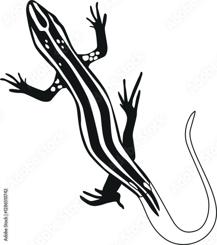 Exotic chameleon black-and-white vector illustration