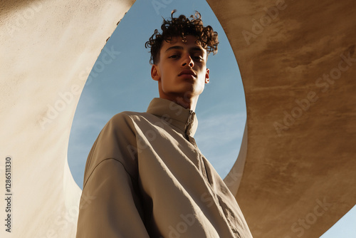 Portrait of a young man with curly hair photo