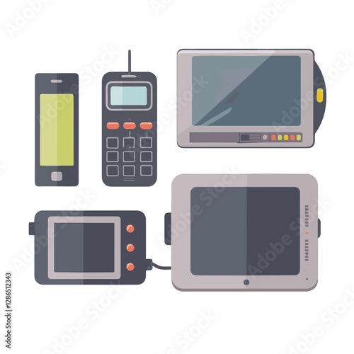 gadget, device, technology, background, modern, digital, vector, 3d, illustration, phone, electronic, mobile, headphones, wireless, equipment, headphone, headset, computer, design, object, hardware, s