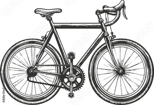 Vintage bicycle sketch with detailed artistic illustration on white background.