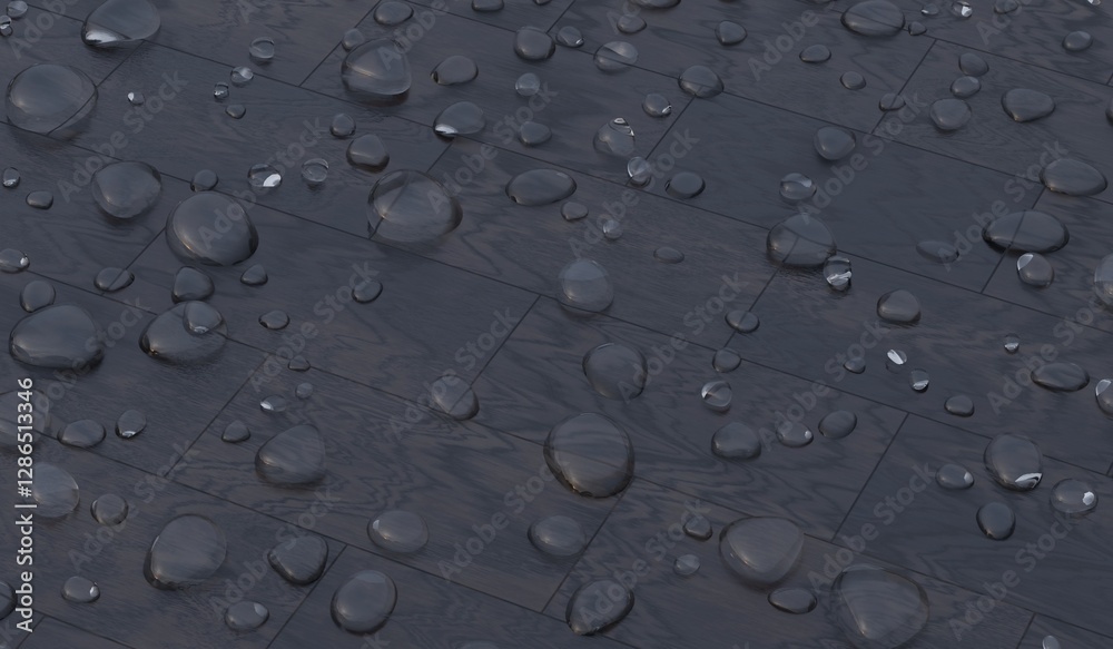 Water drops, rain, wet floor, 3D illustration Water drops, rain, wet floor, 3D illustration