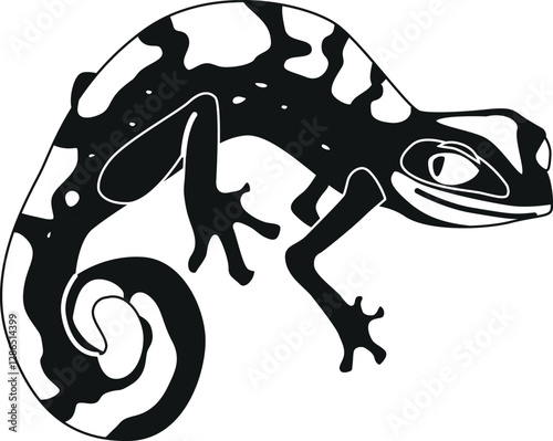 Exotic salamander black-and-white vector illustration