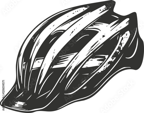 Monochrome illustration of a bicycle helmet for safety and protection.