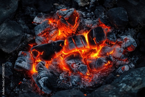 Close-up of glowing embers in a campfire