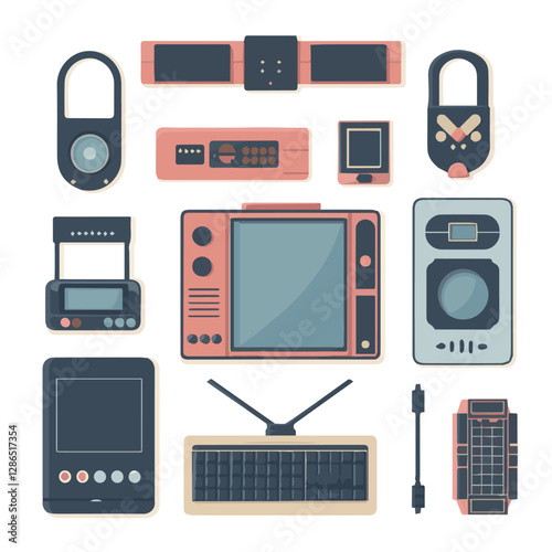 gadget, device, technology, background, modern, digital, vector, 3d, illustration, phone, electronic, mobile, headphones, wireless, equipment, headphone, headset, computer, design, object, hardware, s