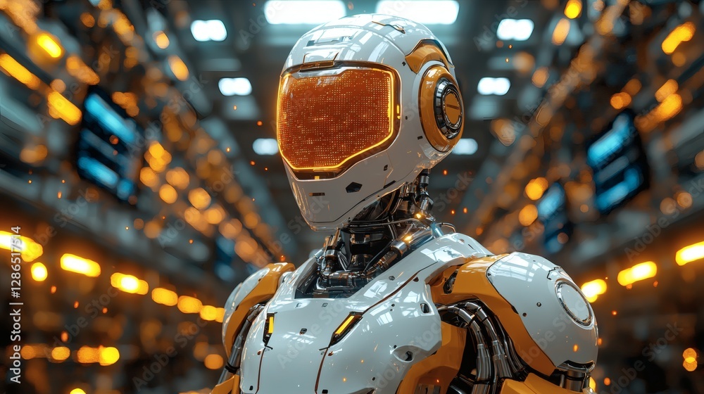 Fototapeta premium Futuristic Robot with Orange Accents