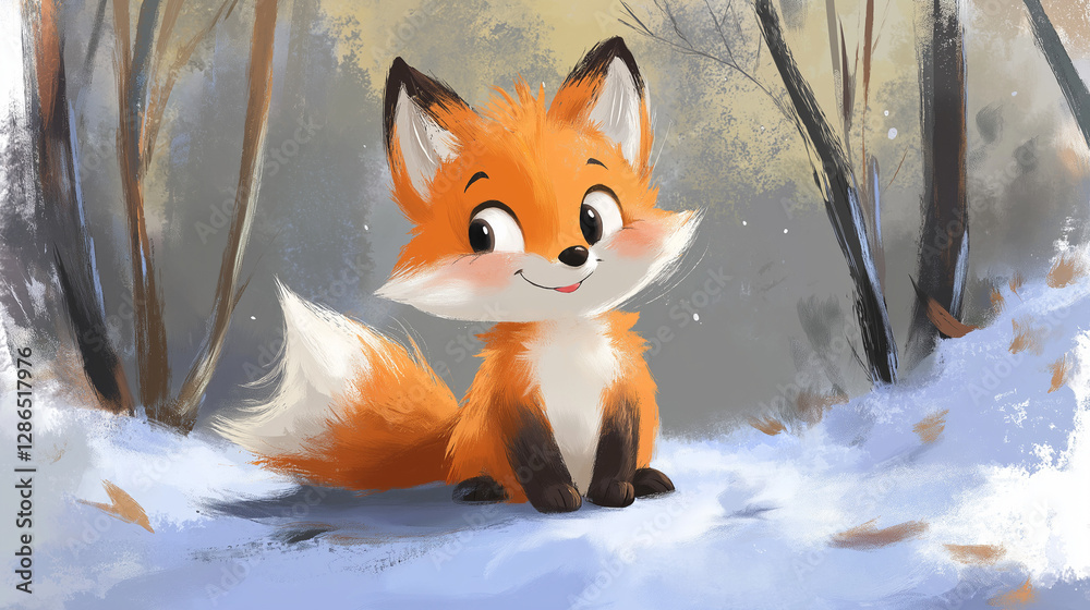 Obraz premium Cute cartoon baby fox vector-style hand-drawn illustration