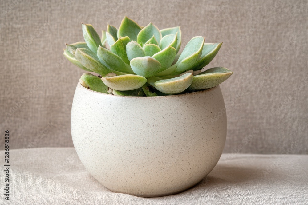 Beautiful green succulent elegantly displayed in a minimalist pot on a soft beige background Beautiful green succulent elegantly displayed in a minimalist pot on a soft beige background