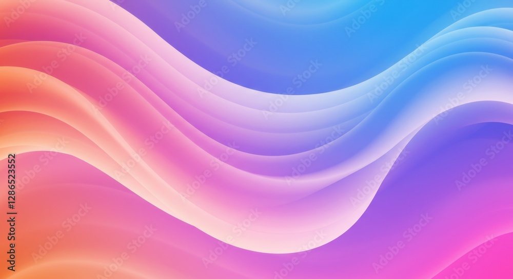 Fototapeta premium Colorful wavy background, vibrant gradient, fluid curves, pastel colors, abstract design, soft transitions, rainbow hues, psychedelic pattern, smooth ripples, undulating lines, digital art, seamless t