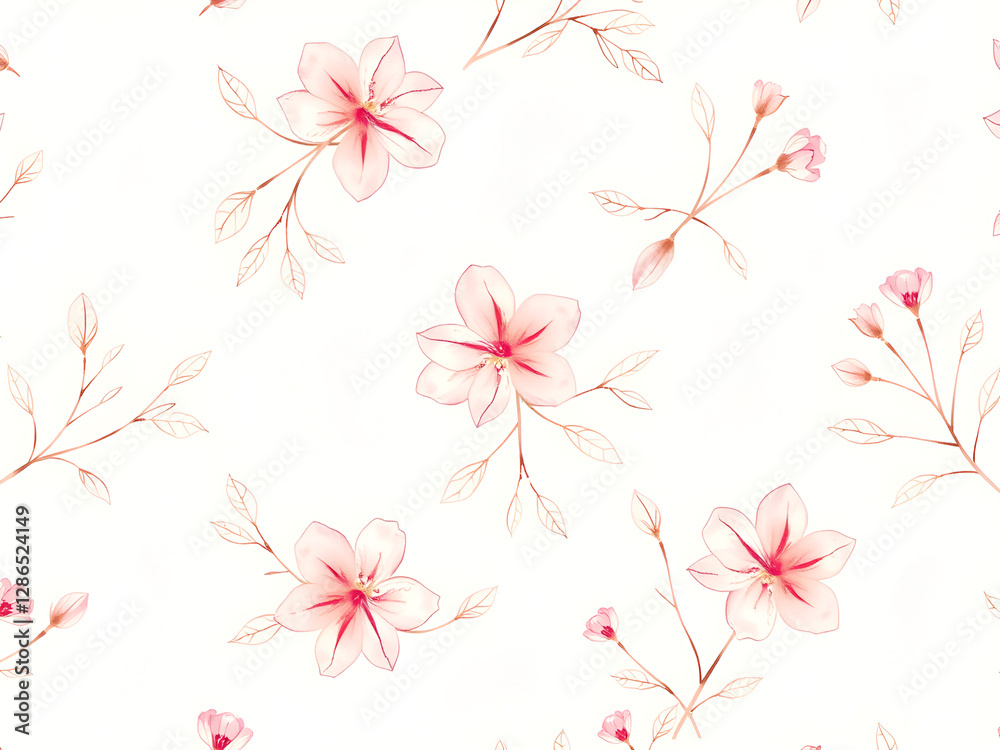 Fototapeta premium Seamless Pink-Red Floral Pattern on White Background