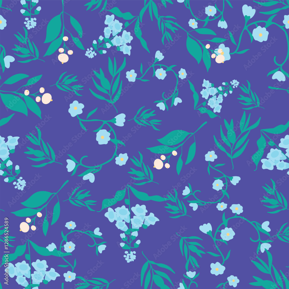 Vector Seamless pattern with wild baby blue flowers. Blue Bells Repeat Pattern Vector Seamless pattern with wild baby blue flowers. Blue Bells Repeat Pattern