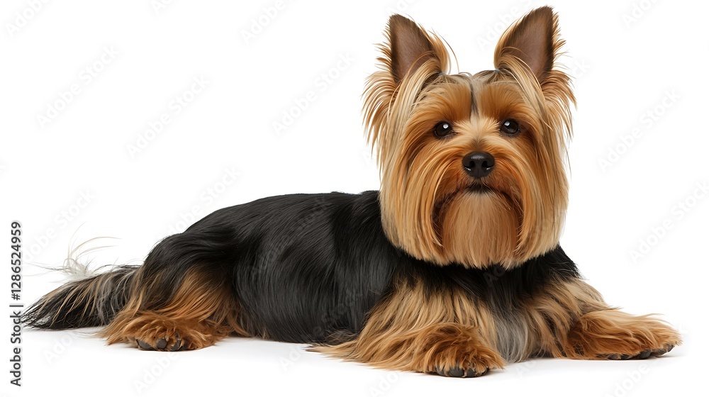 Yorkshire terrier dog sitting and looking at the camera and isolated on a white background Yorkshire terrier dog sitting and looking at the camera and isolated on a white background