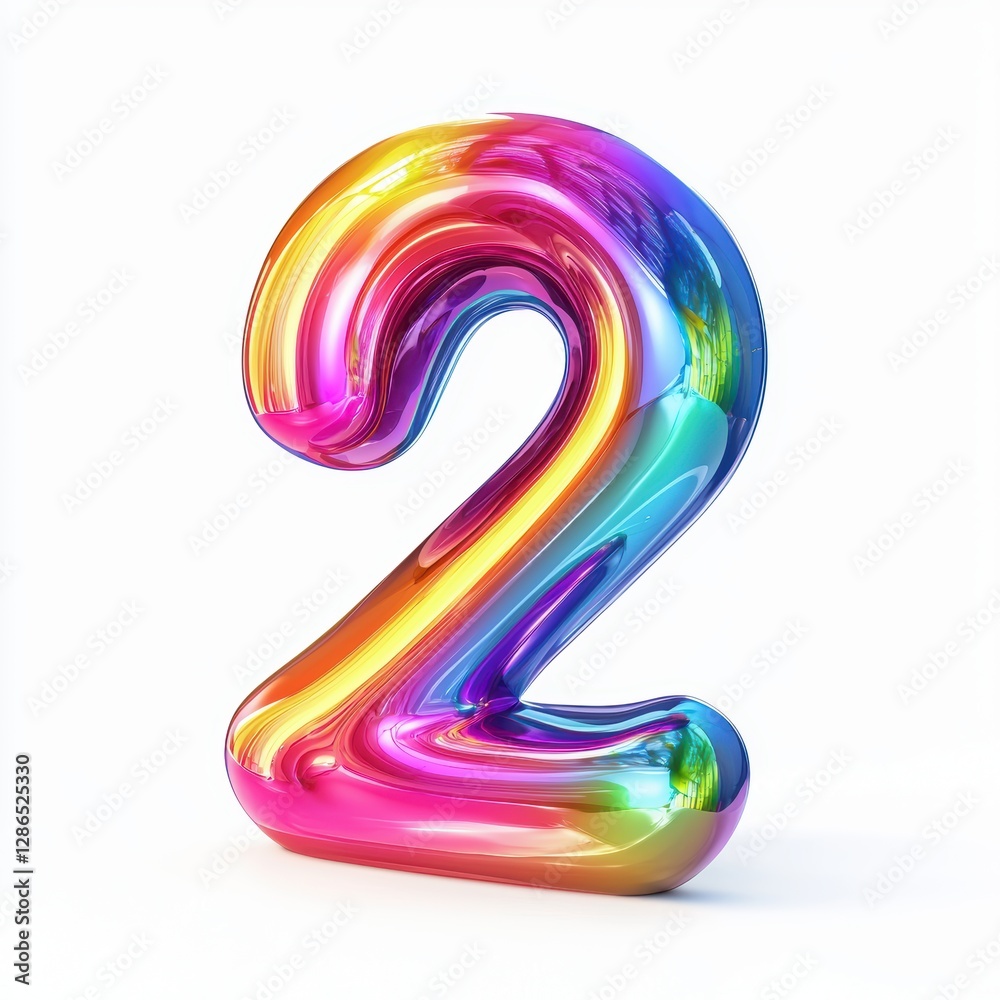 Number 2 made of vibrant rainbow gradient with smooth glossy texture and fluid color transitions isolated on a clean white background Number 2 made of vibrant rainbow gradient with smooth glossy texture and fluid color transitions isolated on a clean white background