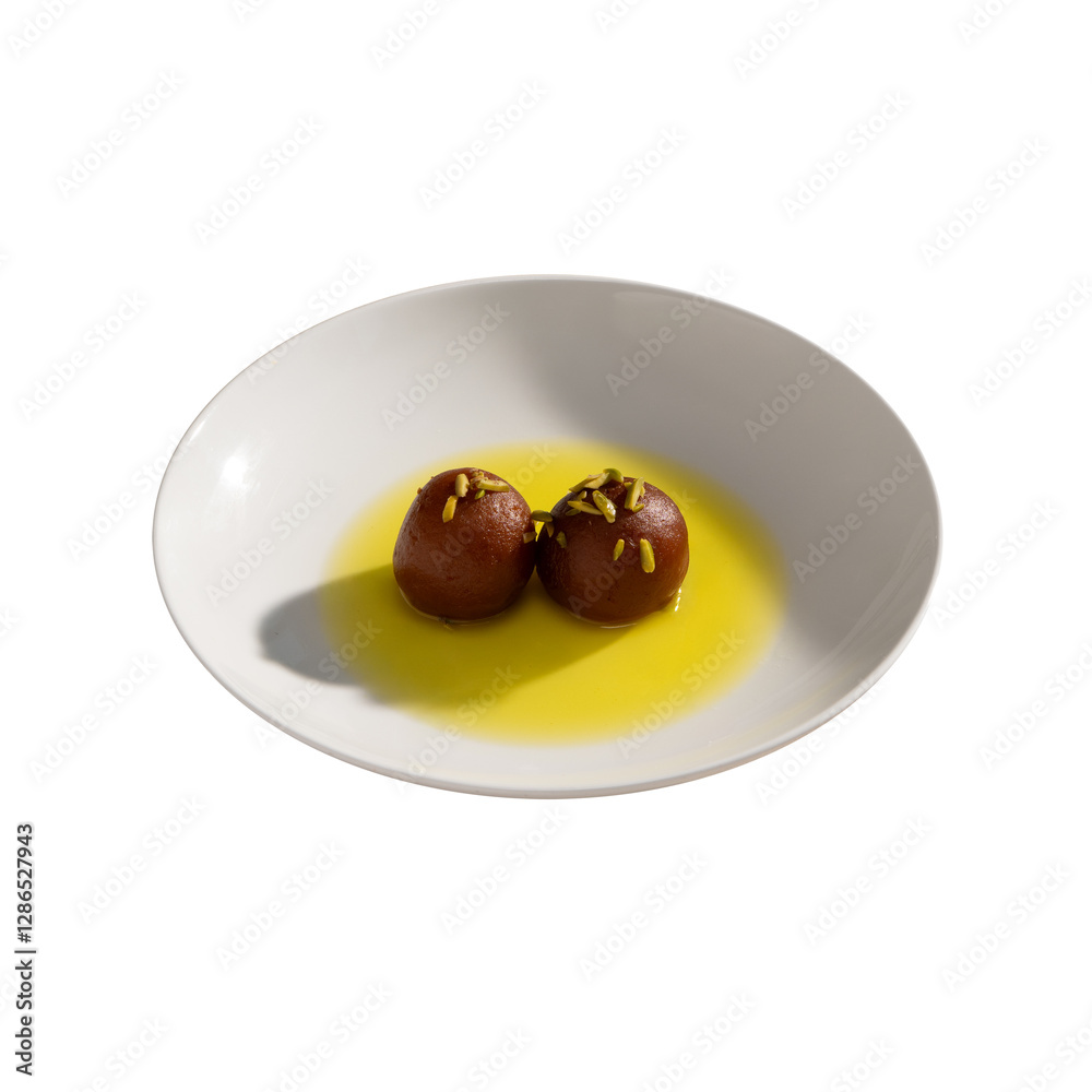 Indian sweet food Gulab Jamun served in a round ceramic bowl Indian sweet food Gulab Jamun served in a round ceramic bowl