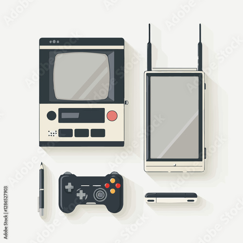 gadget, device, technology, background, modern, digital, vector, 3d, illustration, phone, electronic, mobile, headphones, wireless, equipment, headphone, headset, computer, design, object, hardware, s