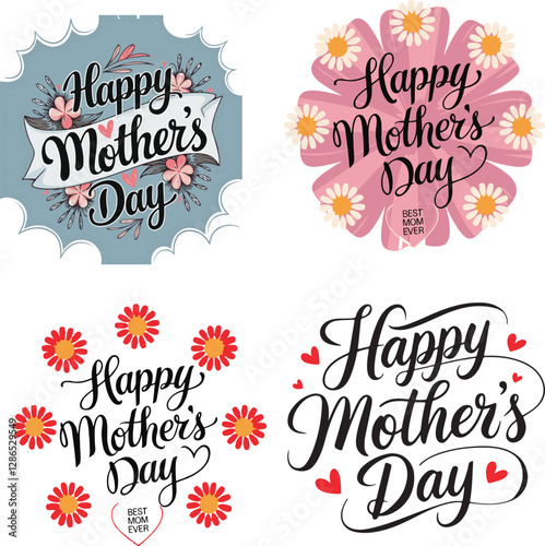 Mother's Day, Mom's Day Badges, Banners and Labels Set