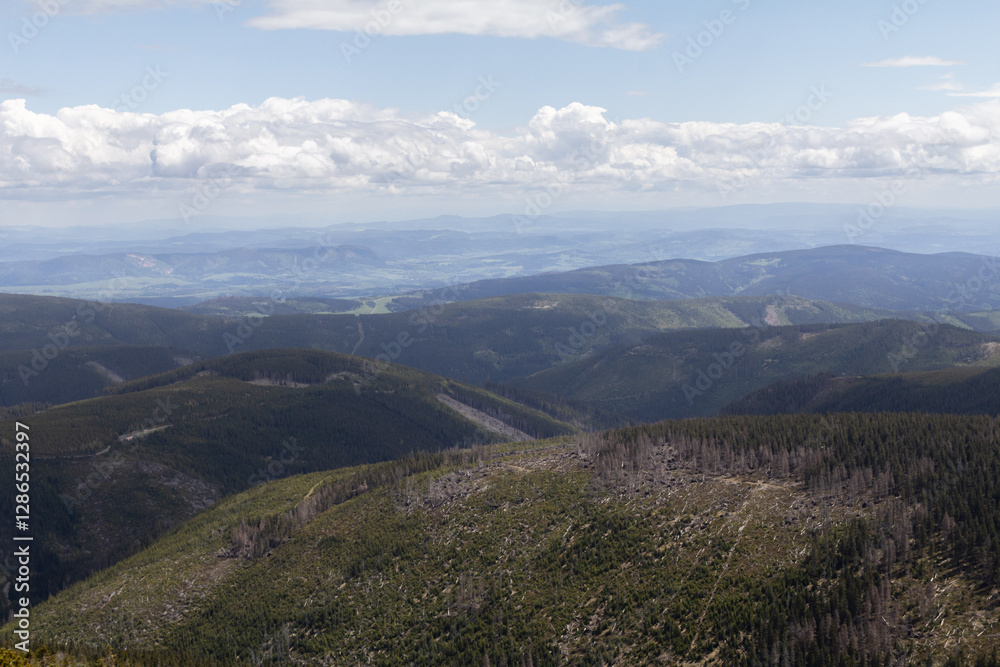 Naklejka premium Stunning panoramic views from Sněžka, the highest peak in the Czech Republic