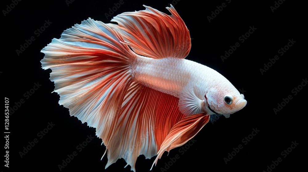 Fototapeta premium Elegant Halfmoon Betta Fish Red and White Aquatic Life