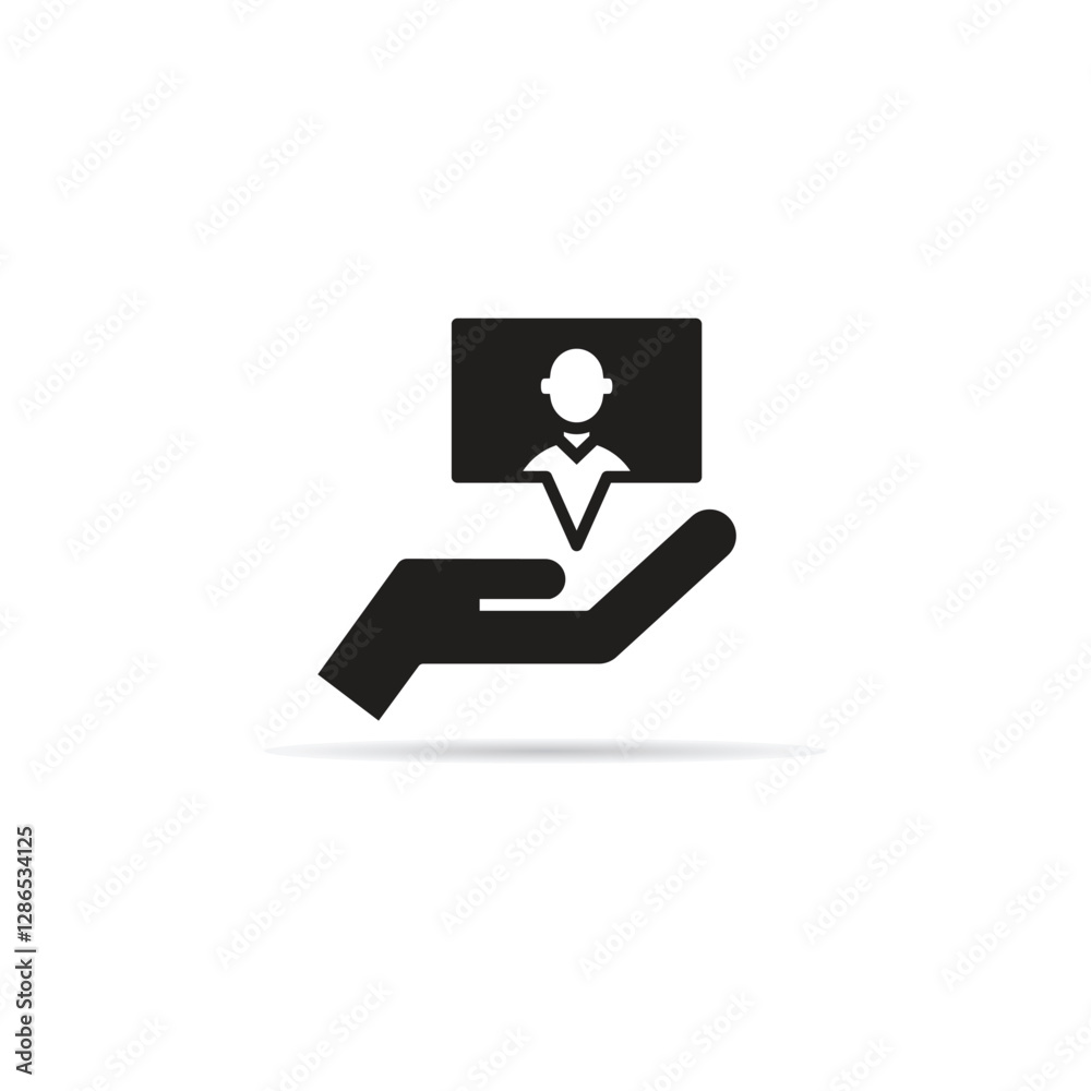 manpower on hand icon with shadow on white background manpower on hand icon with shadow on white background